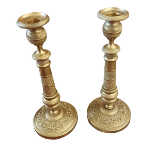 Pair of French Empire Brass Candlesticks