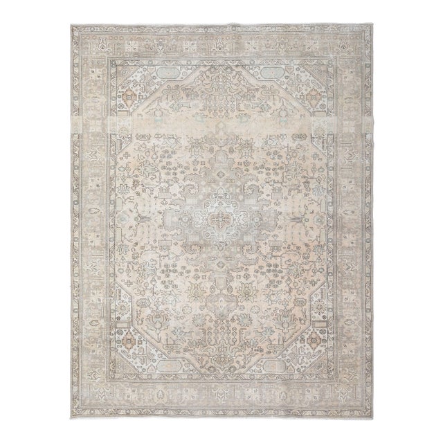 1970s Vintage Persian Handmade Wool Cotton Beige Area Rug For Sale