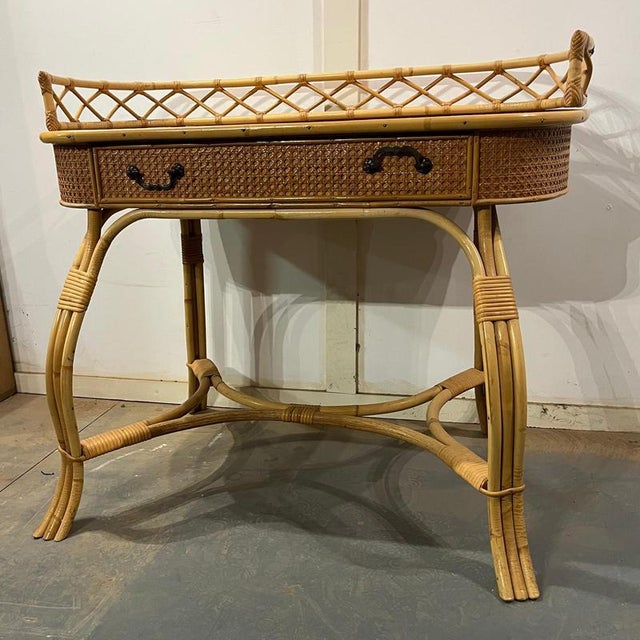 Bamboo and Cane Oval Dressing Table For Sale - Image 9 of 11