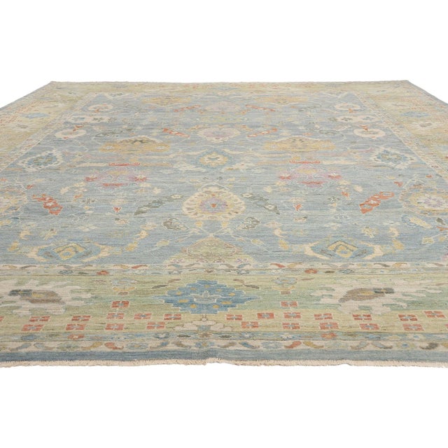 Contemporary Light Blue Persian Sultanabad Rug - 12'10 X 16'06 For Sale - Image 3 of 9