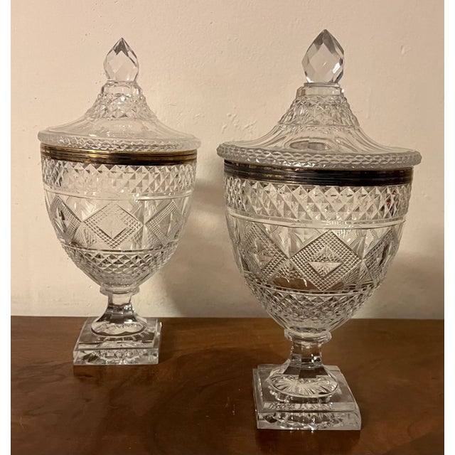 English Antique 19th Century George III Anglo Irish Cut Crystal Glass Chestnut Urns - a Pair For Sale - Image 3 of 12