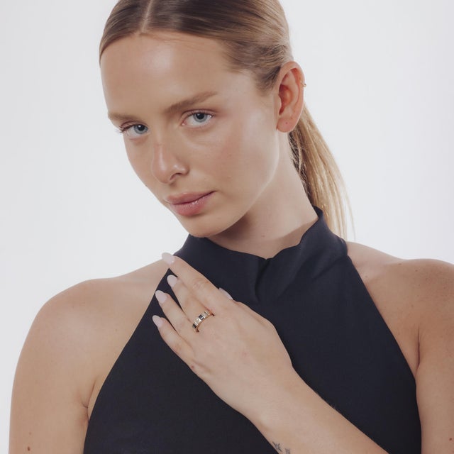 Modern Vintage Sapphire Diamond 14k Yellow Gold Band, Size 9 For Sale - Image 3 of 7