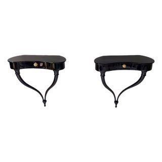 Black Wall-Mounted Console Tables by Guglielmo Ulrich, 1950s, Set of 2 For Sale