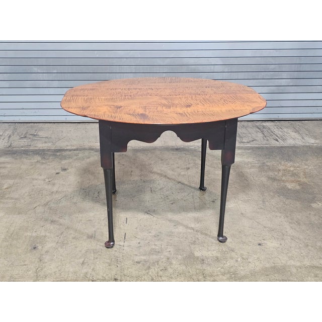 Late 20th Century Tiger Maple Dining Table Black Painted Base 2 Leaves Benchmade For Sale - Image 14 of 17