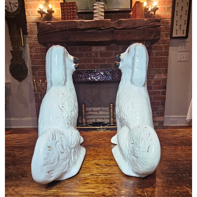 Pair of Antique Old Staffordshire Dogs With Newcomb Collage in New Orleans Provenance For Sale - Image 9 of 15
