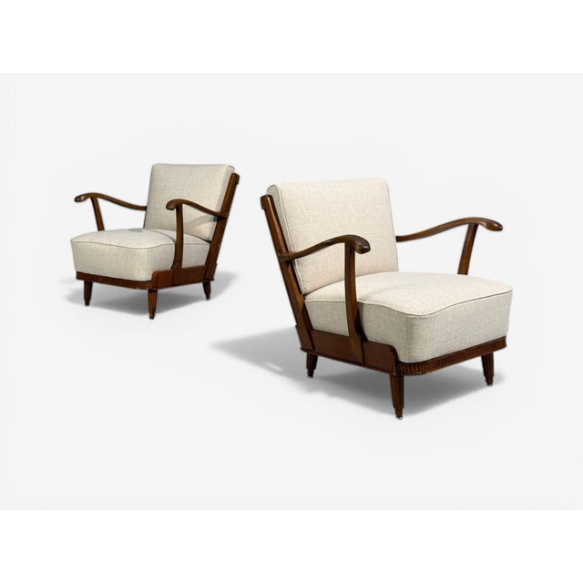 Mid-Century Modern Svante Skogh, Lounge Chairs, Beige Linen, Beech, Sweden, 1945 For Sale - Image 3 of 12