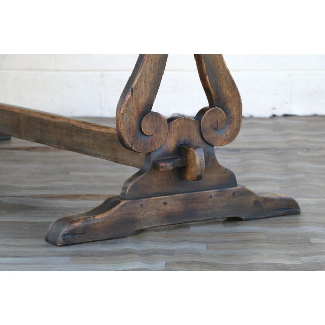 1940s French Oak Farmhouse Dining Table | Antique Rustic Trestle Base | Provincial Country For Sale - Image 11 of 14