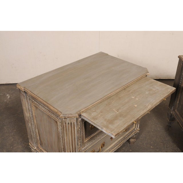 French Vintage French Neoclassical Inspired Wood Nightstands With Shelf - A Pair For Sale - Image 3 of 12