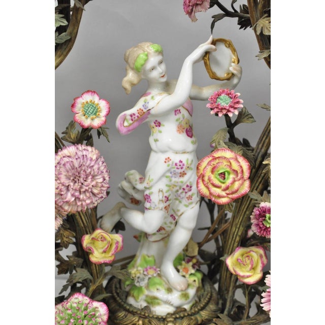 Late 20th Century Late 20th Century French Louis XV Repro Bronze & Porcelain Candelabra Lamps by United Wilson, Pair For Sale - Image 5 of 18