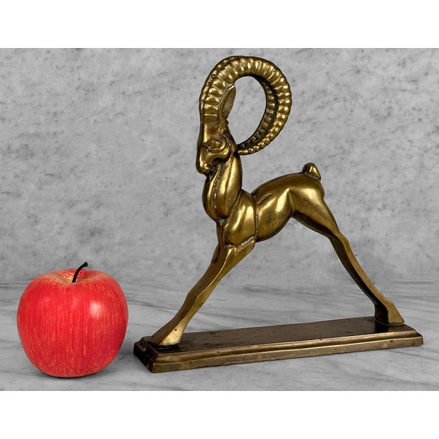 Art Deco Mid-Century Art Deco Brass Ibex Ram Library Sculpture For Sale - Image 3 of 9