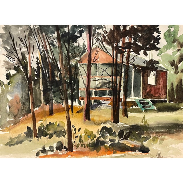 Landscape painting by Rhode Island artist Elizabeth Slater Anthony (1919-1995). Estate stamp on back with the artist's...