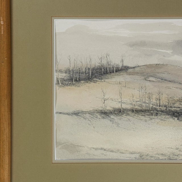 Farmhouse Vintage Realist Winter Brandywine Drypoint and Watercolor Landscape With Farmhouse, Framed For Sale - Image 3 of 4