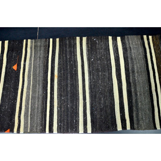Textile Vintage Tribal Turkish Black Kilim Runner Rug For Sale - Image 7 of 11