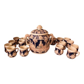 1960's German Punch Bowl Set- 26 Pieces With Ladel For Sale