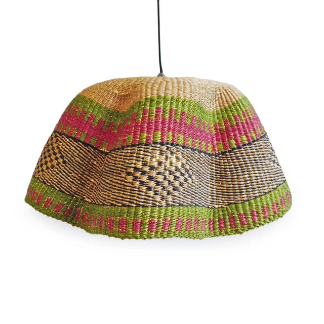 African Bolga Wave Basket Light Pendant For Sale - Image 3 of 7