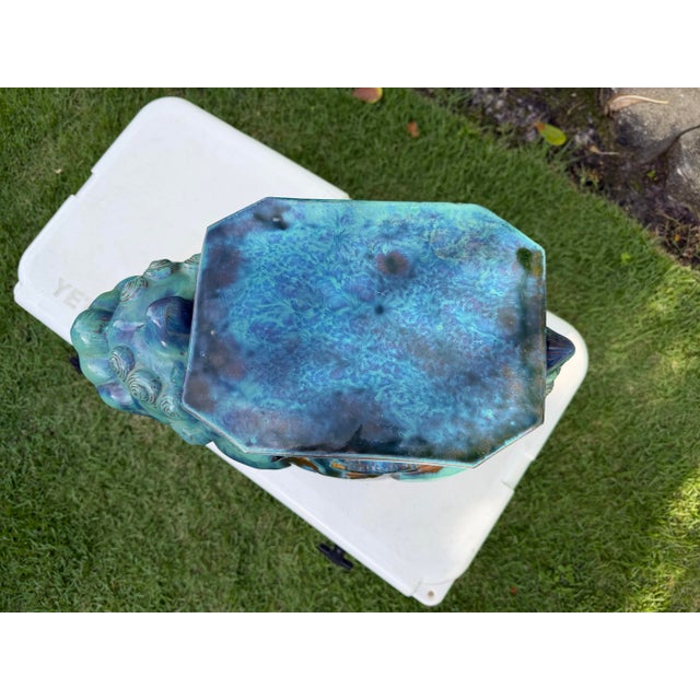 Vintage Blue Green Glazed Terracotta Foo Dog Petite Garden Stool For Sale - Image 9 of 11