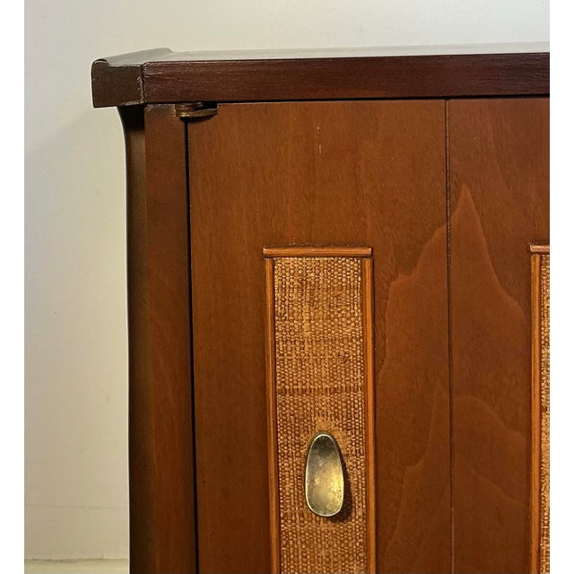 Pair of Mid Century Modern Nightstands Cane Fronts & Brass Hardware, Circa 60s For Sale - Image 10 of 12