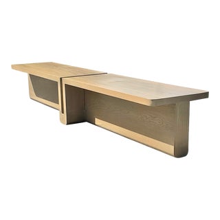 Vintage Contemporary Custom Backless Double Bench in Solid Cerused Oak For Sale