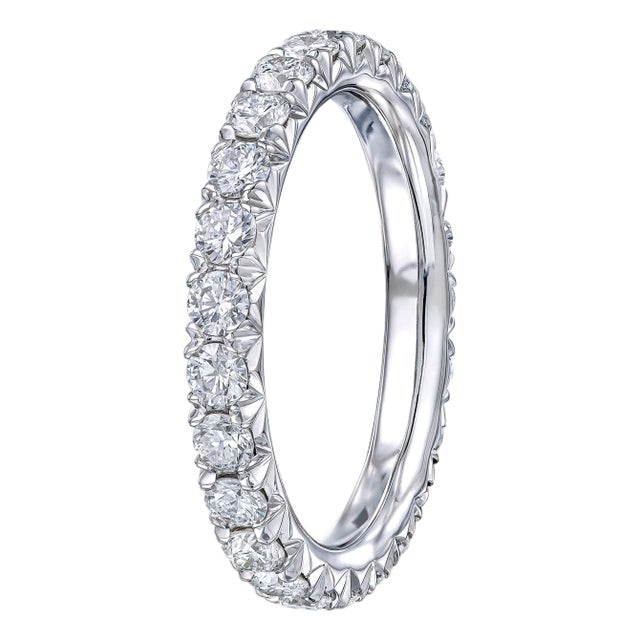 1.50 Carat Brilliant Round Diamond French Cut Eternity Band, Size 5.25 For Sale