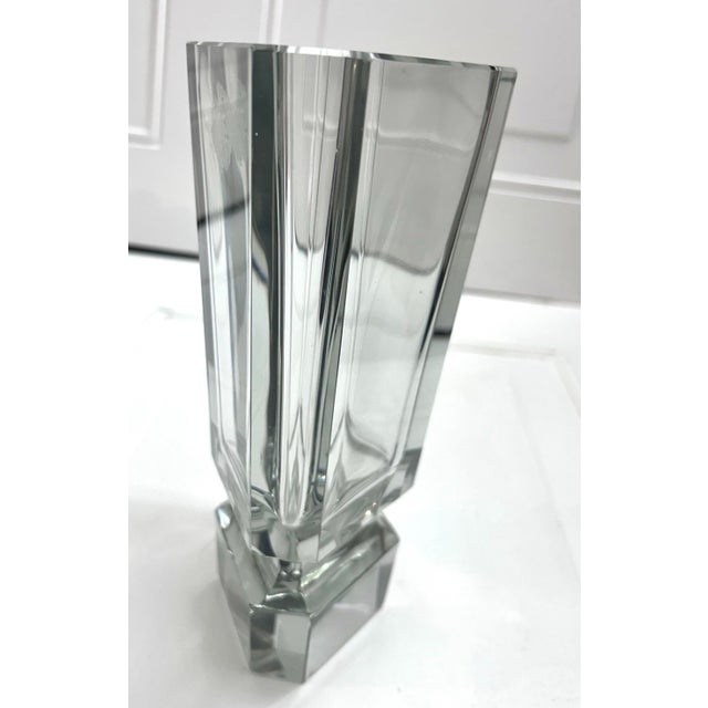 Glass Art Deco Faceted Crystal Glass Vase. Style of Moser For Sale - Image 7 of 10