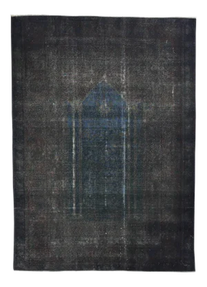 Vintage Dark Grey Overdyed Turkish Rug - 3′9″ × 5′3″