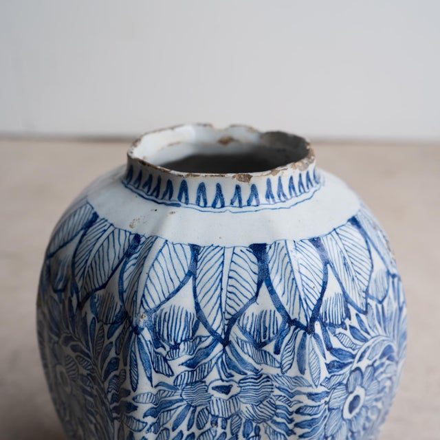 Antique Dutch Delft Vase With Blue and White Chinoiserie Floral Decoration 18th C For Sale - Image 10 of 12