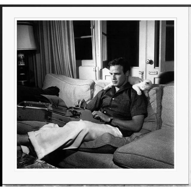 Brando At Home' by Galerie Prints Marlon Brando typing at home with his pet cat c. 1956. By Galerie Prints Gorgeous print...