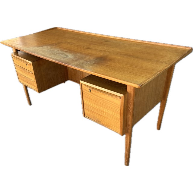 Peter Løvig Nielsen Danish modern double pedestal desk, mid-century (likely 1960s–1970s). This sought-after Scandinavian...