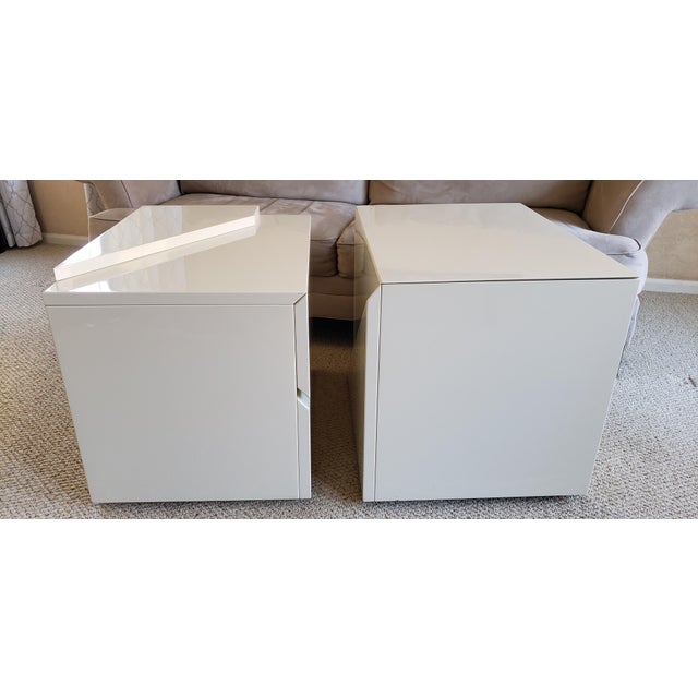 Wood Post Modern Lacquered Night Stands Side End Tables by Roger Rougier Set of 2 For Sale - Image 7 of 11