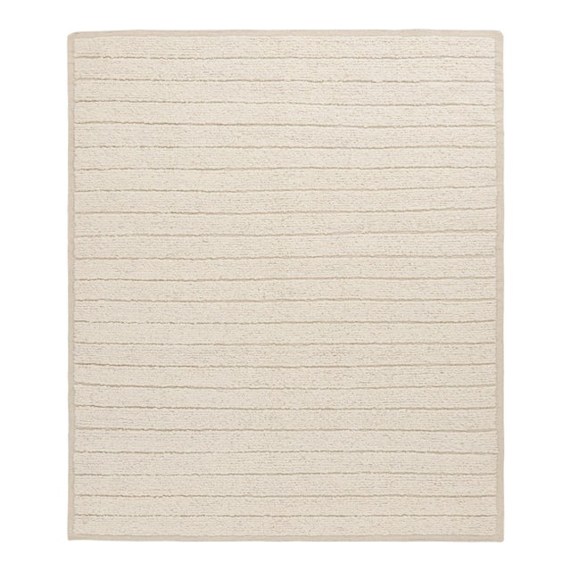 Rug & Kilim’s Textural Kilim Rug in Cream and White High-Low Stripes - 9x12 For Sale