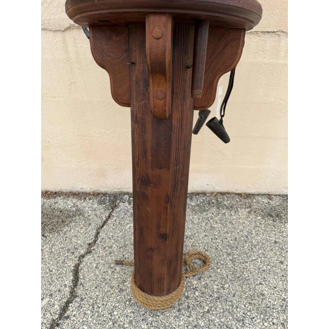 Vintage Custom Nautical Wood 95" Ship Mast Mancave Bar Island W Pulley & Ropes For Sale - Image 13 of 18