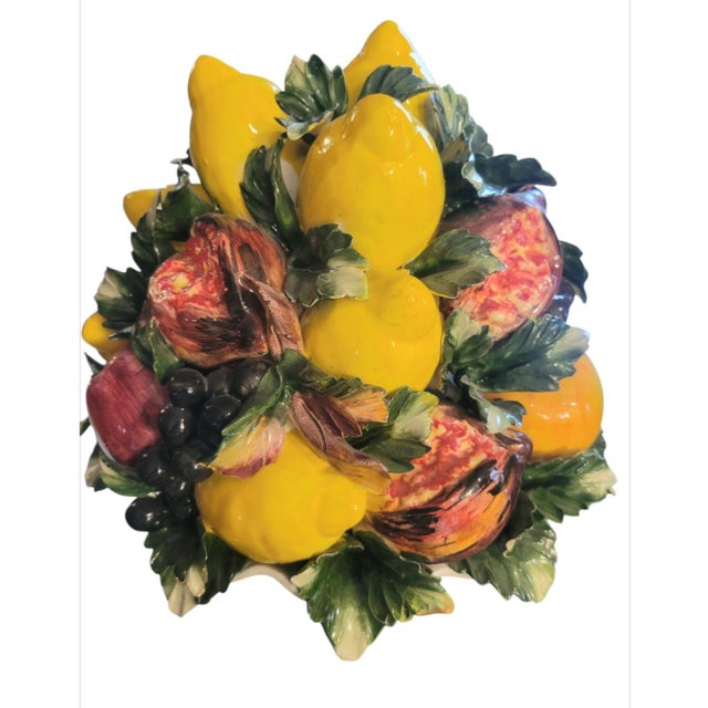 Fitz and Floyd Vintage Extra Large Lemon Pomegranate Ceramic Italian Majolica Fruit Topiary Table Decor Centerpiece For Sale - Image 4 of 9