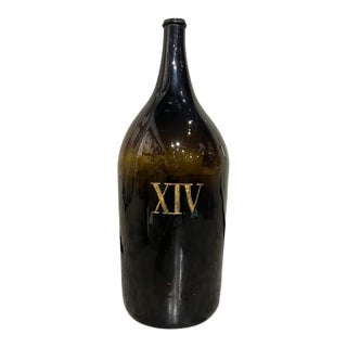 Large Antique French Hand Blown and Painted Wine Bottle, Normandy, Circa 1880s For Sale