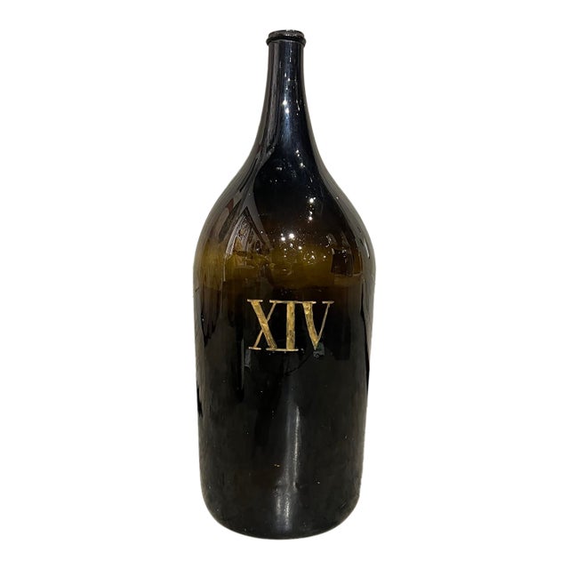 Large Antique French Hand Blown and Painted Wine Bottle, Normandy, Circa 1880s For Sale