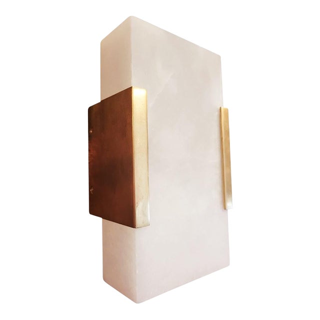 Visual Comfort Alabaster Brass 1 Light Bathroom Hall Wall Sconce Lamp For Sale