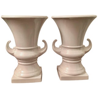 Pair of Italian White Ceramic Urns Vases For Sale