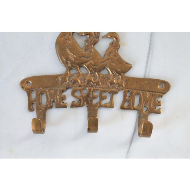 1980s Vintage "Home Sweet Home" Brass Geese Wall Key Holder For Sale - Image 5 of 7