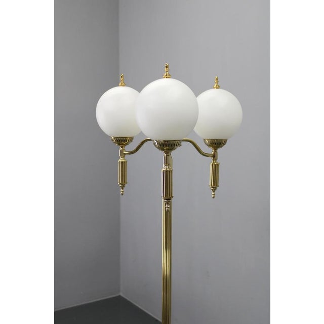 Metal Vintage Czechoslovak Floor Lamp in Brass with Milky Glass Shades, 1970s For Sale - Image 7 of 13