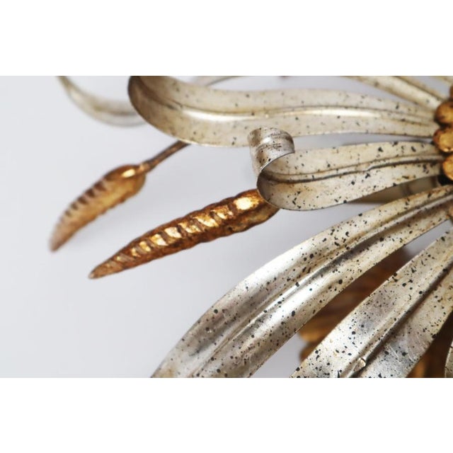 Hollywood Regency Flush Mount with Ears of Corn in Gold and Silver, 1970s For Sale - Image 9 of 13