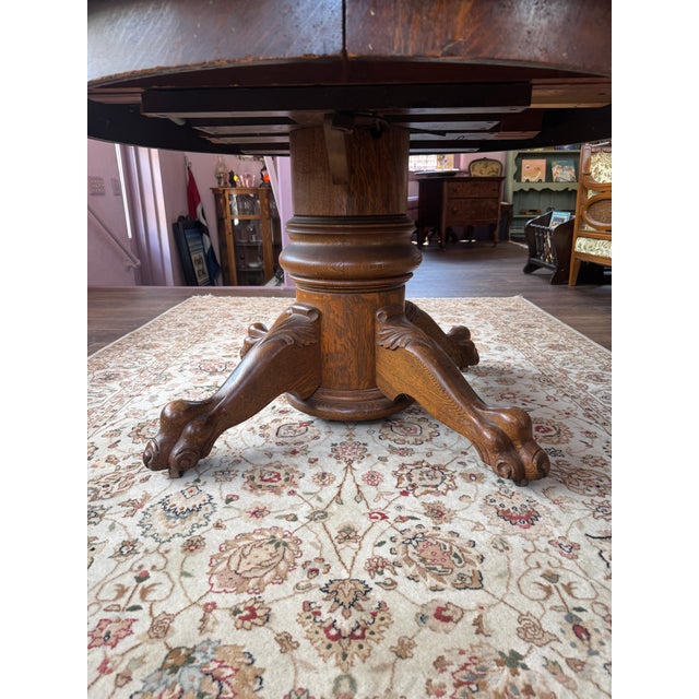 Antique Oak Pedestal Table With Clawfeet For Sale - Image 12 of 14
