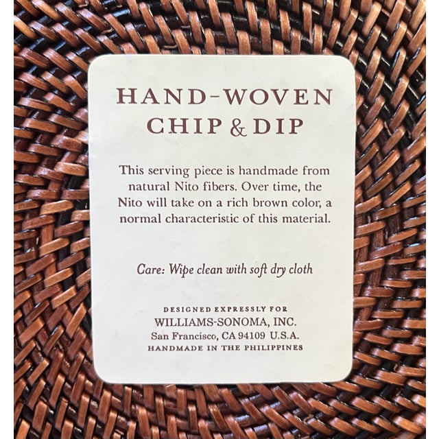 Wood Woven Brown Rattan Chip & Dip Serving Basket For Sale - Image 7 of 9