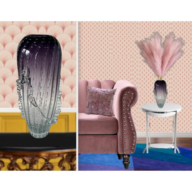 Mid-Century Modern Jaakko Liikanen Amethyst Art Glass Ruffled Dotted Vase For Sale - Image 3 of 12