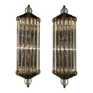 Pair of Murano Glass and Brass Barber Sconces For Sale