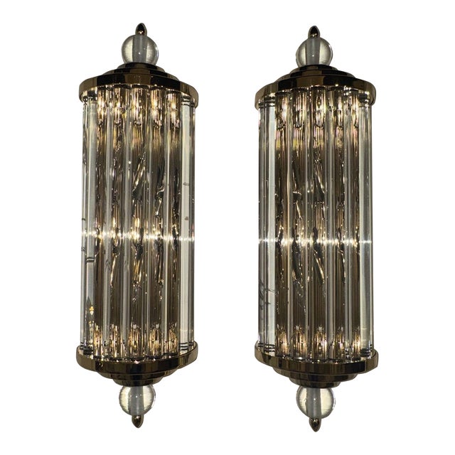 Pair of Murano Glass and Brass Barber Sconces For Sale