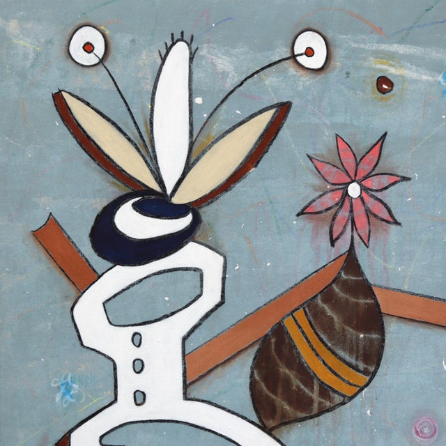 Textile Jits Do Amalfi - Original Blue Organic Abstract Oil Acrylic and Charcoal Painting on Canvas For Sale - Image 7 of 9