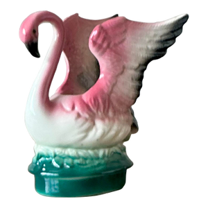 Vintage MCM Glazed Ceramic Flamingo Planter