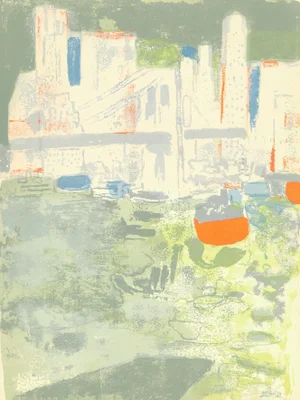 Original 1964 Lithograph "Le Port De New York" by Paul Guiramand