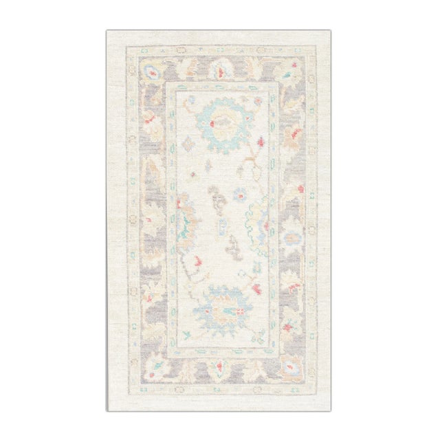 Cream Cream Multicolor Handwoven Turkish Oushak Rug 2'11" X 4'11" For Sale - Image 8 of 8