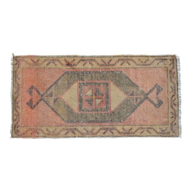 Small Oushak Rug Mat. Hand Knotted Petite Rug - 19" X 38" For Sale