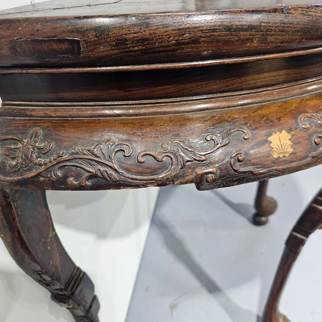 Early 20th Century Chinese Mahogany Demilune Table For Sale - Image 5 of 6